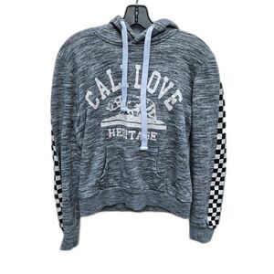 REFLEX Cali Love Gray Hoodie Checkered Sleeves Small